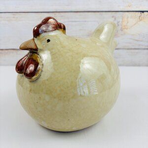 Fat Round Ceramic Chicken Beige Brown Speckled Farmhouse Rustic